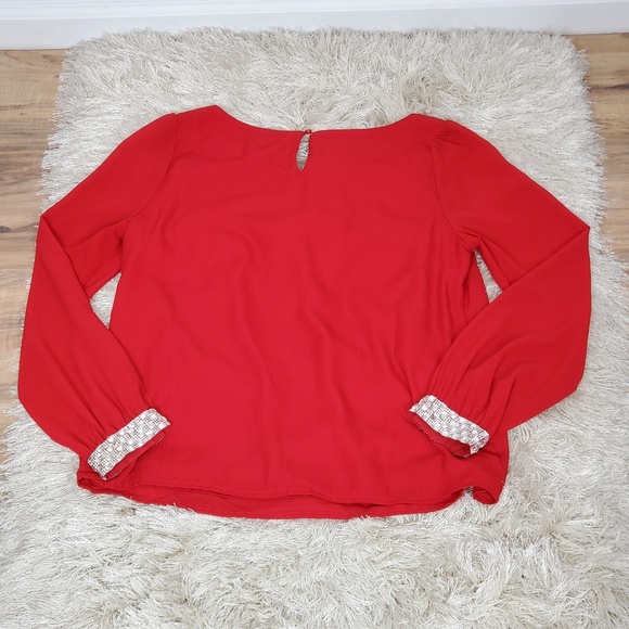 Women's Blouse Color Red top long sleeve Large - Picture 2 of 3